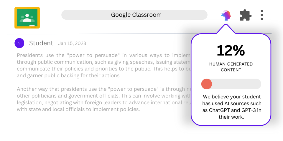 Detect authenticity of student work in Google Classroom